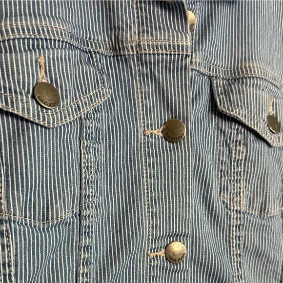 Max Jeans Blue White Striped Denim Trucker Jacket Women’s Medium Casual - Picture 4 of 10